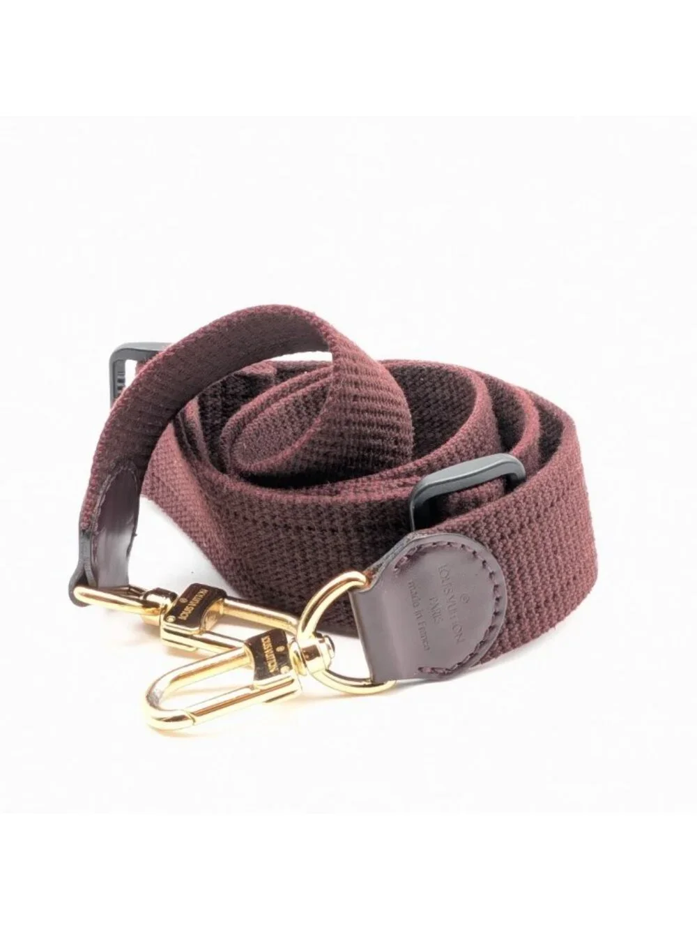 Louis Vuitton Shoulder Strap Cotton Leather Gold Taiga Bordeaux Adjustable